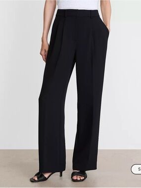 LOFT Versa Wide-Leg Women's Dress Pants Trousers - Black Crepe
